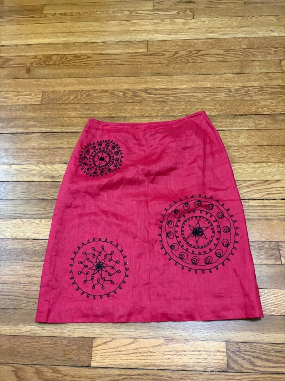 Ann Taylor Womens 100% Linen Skirt Size 6p 6 Petites Red Knee Length Career